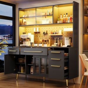 Aparador para cocina y salón con LED y 2 cajones negro 171x145x39cm