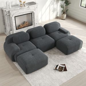 Sofá en u modular de pana gris 4 plazas sin montaje con base antideslizante