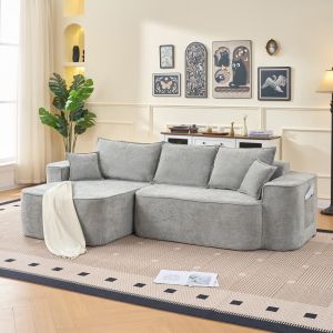 Sofá chaise longue modular chenilla gris 4 plazas diseño en l sin montaje