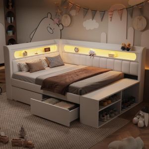Sofá cama 90x200cm con usb LED 7 colores 2 cajones blanco