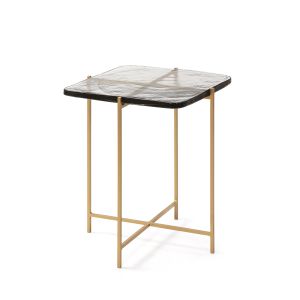 Mesa auxiliar 46x36x51 vidrio rustico, metal dorado