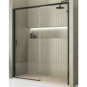 Mampara ducha frontal 1 puerta 1 fijo | negro 140cm (adap. 138-142cm)