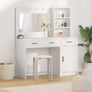 Set de tocador de 2 piezas con LED de madera blanca oif519591