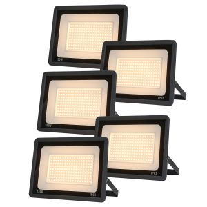 Pack de 5 focos proyectores LED exterior 150w, luz blanca cálida 3000K IP65