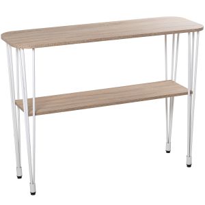 Mesa entrada madera cl. Roble patas metal blanco