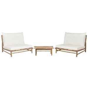 Conjunto de jardín con mesa 2 plazas todi madera de bambú blanco crema