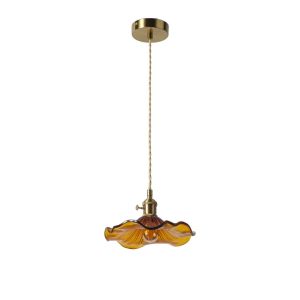 Lámpara colgante cristal ámbar ondulado d22,5 cm E27 dorada