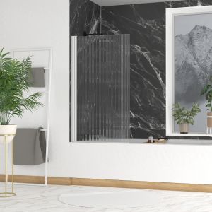 Mampara bañera 80x140 cm cristal ondulado 5 mm + perfil blanco