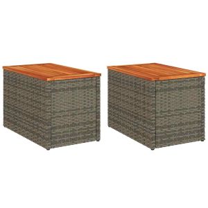 vidaXL mesas auxiliares de jardín 2 uds ratán madera gris 55x34x37 cm