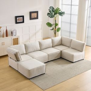 Sofá modular beige de 6 módulos para salón en l u o cama