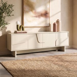 Mueble de tv beige 160 cm 4 puertas acabado melamina flora