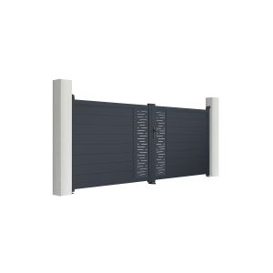 Puerta batiente 3,5m arlberg alt.140cm aluminio gris + 2 postes elda + moto