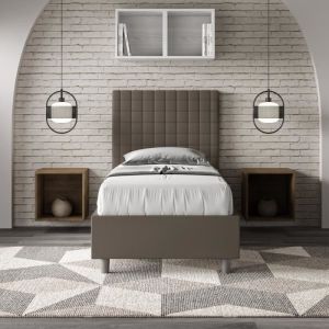 Cama individual - cabecero acolchado 80x190 - marrón/blanco