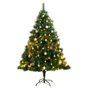 vidaXL árbol de navidad artificial con bisagras 300 LED y bolas 240 cm