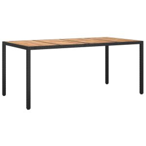 vidaXL mesa de jardín madera acacia ratán sintético negra 190x90x75 cm
