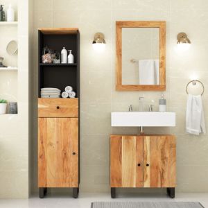 Conjunto de muebles de baño 3 piezas madera maciza de acacia(sin lavabo)