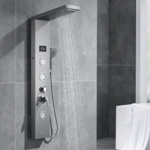 Columna de ducha de hidromasaje en panel de ducha de acero inoxidable con 5