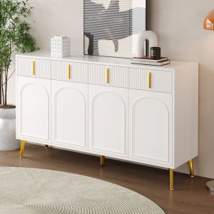 Aparador para salón comedor 4 puertas 4 cajones blanco 82x140x38cm