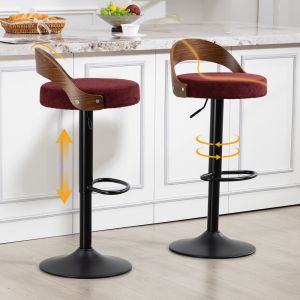 Taburete de bar giratorio lino rojo vino ajustable set 2 reposapiés