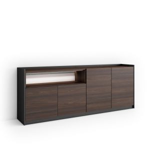 Aparador para salón, 207x37x80cm, roble oscuro y negro, LED rf4927