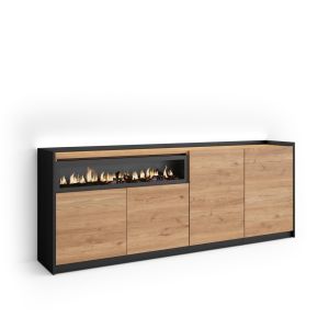 Aparador para salón, 207x37x80cm, chimenea eléctrica, LED rf4938