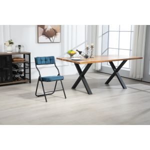 Silla plegable de comedor acero azul set de 2 con asiento acolchado