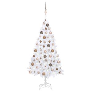 vidaXL árbol de navidad preiluminado con luces y bolas blanco 120 cm