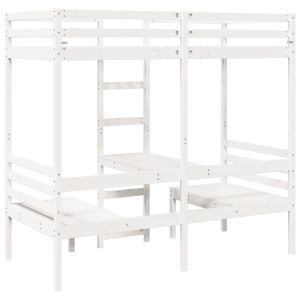 vidaXL cama alta escritorio y asientos madera maciza blanco 90x200 cm