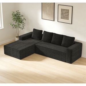Sofá modular en l pana negra 3 plazas con chaise longue reversible