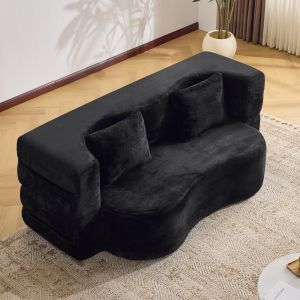 Sofá cama plegable de suelo espuma negro 2 en 1 con 2 cojines sin montaje