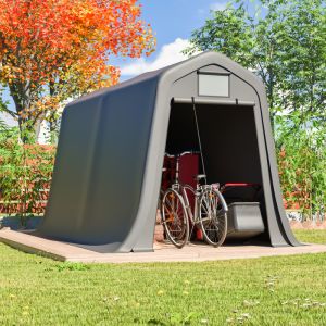 Cobertizo de jardín pe 366 x 213 x 225 cm gris con puerta enrollable