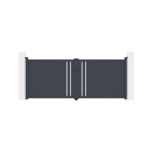 Puerta batiente regulable ancho 3,5m giona h.140cm aluminio gris