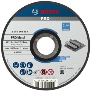 Disco de corte Bosch de centro plano estándar para metal 115x1.6 mm - 26086