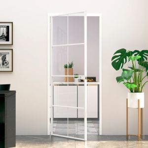 Puerta de interior vidrio templado y aluminio blanco 83x201,5cm wef6957