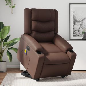 Sillón de masaje elevable eléctrico cuero sintético marrón qweo1610