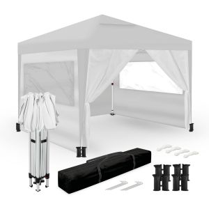Carpa plegable 3x3m – 4 paredes laterales – blanca – jardín exteriores
