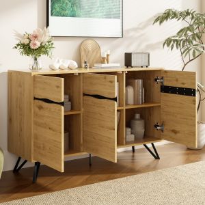 Aparador salón/comedor recibidor 3 puertas negro+madera 75,5x140x40cm
