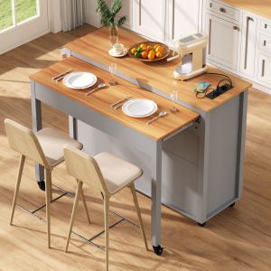 Isla de cocina con ruedas extensible gris 92x120x40-75cm