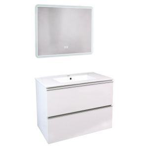 Mueble de baño trendy - 80 cm - blanco - 2 cajones - espejo athena