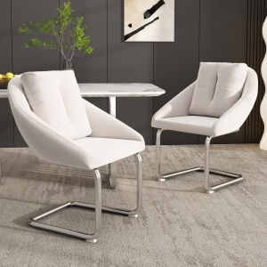 Silla de comedor terciopelo beige diseño ergonómico