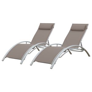 Pack de 2 tumbonas galapagos en textileno topo aluminio blanco