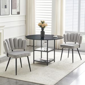 Conjunto de mesa redonda negro y gris claro para 2 personas