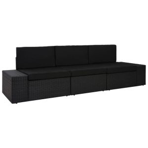 vidaXL sofá seccional de 3 plazas de ratán sintético negro