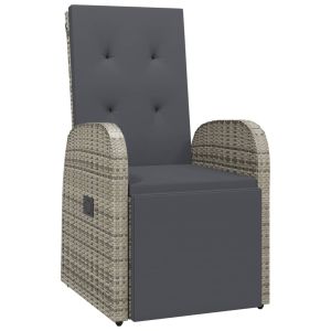 vidaXL sillón reclinable de jardín con cojín ratán sintético gris