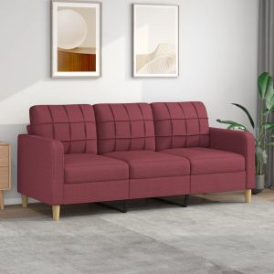 Sofá de 3 plazas de tela rojo tinto 180 cm es3596