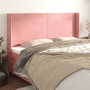 Cabecero con orejas de terciopelo rosa 203x16x118/128 cm eso9067