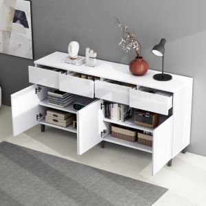 Aparador para salón comedor 2 puertas 4 cajones blanco 68x160x40cm