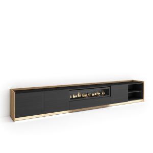 Mueble tv, 310x37x50cm, chimenea eléctrica, LED rf4902