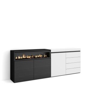 Aparador, 207x35x75cm, chimenea eléctrica, cómoda, cajonera rf3404