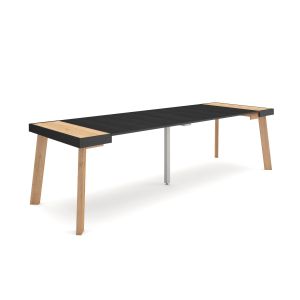 Mesa extensible, 58/262x90x73cm, roble y negro, patas de madera rf3085